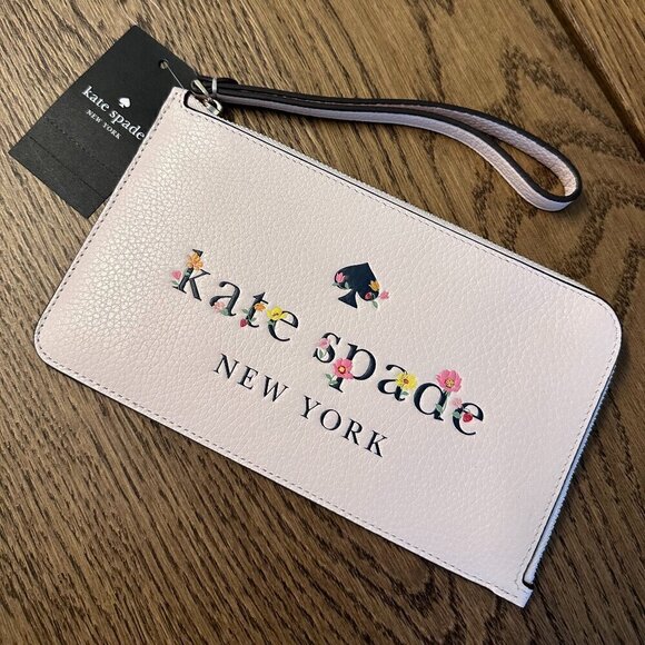 kate spade Handbags - NWT! Kate Spade Lucy Medium L-Zip Wristlet -Light Pink Kate Spade Logo